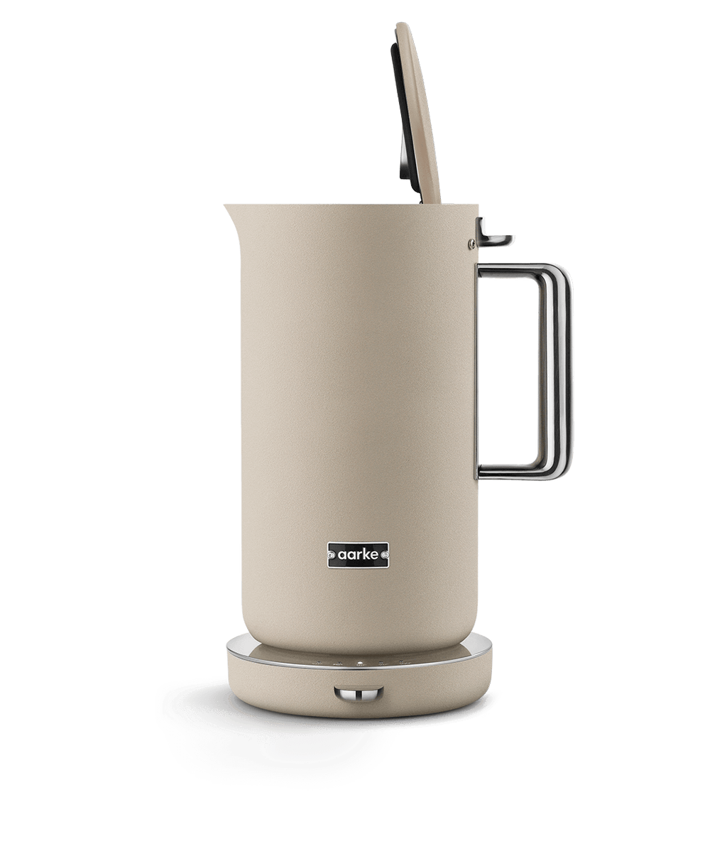 Aarke Kettle Sand with the lid open