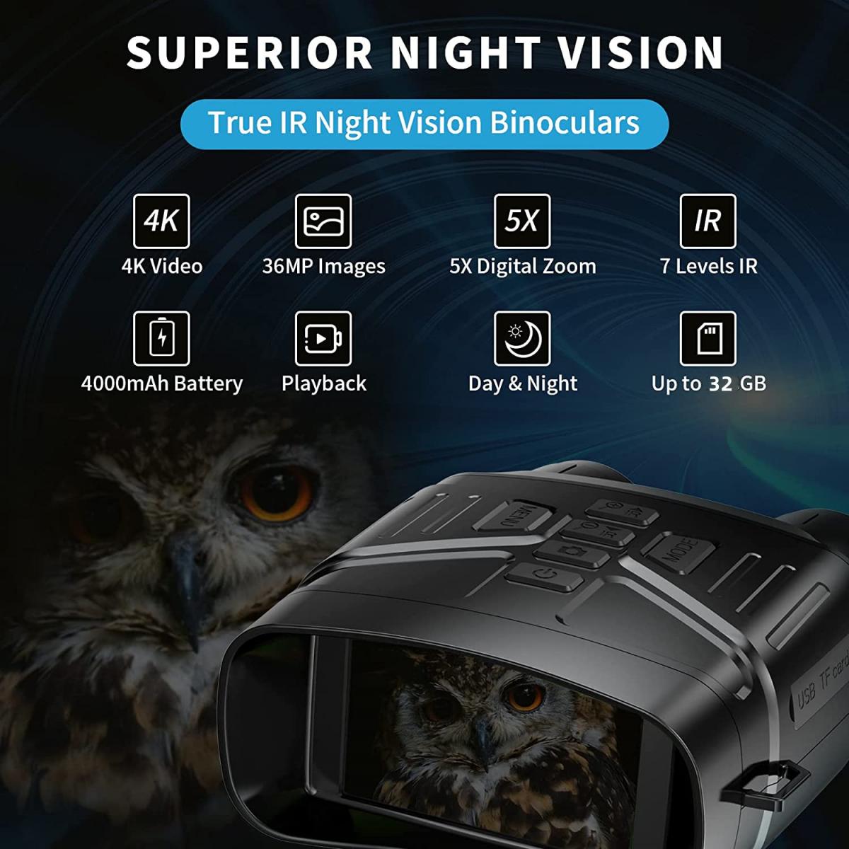 K&F Concept KF33.061 4K Night Vision Binoculars – feature overview