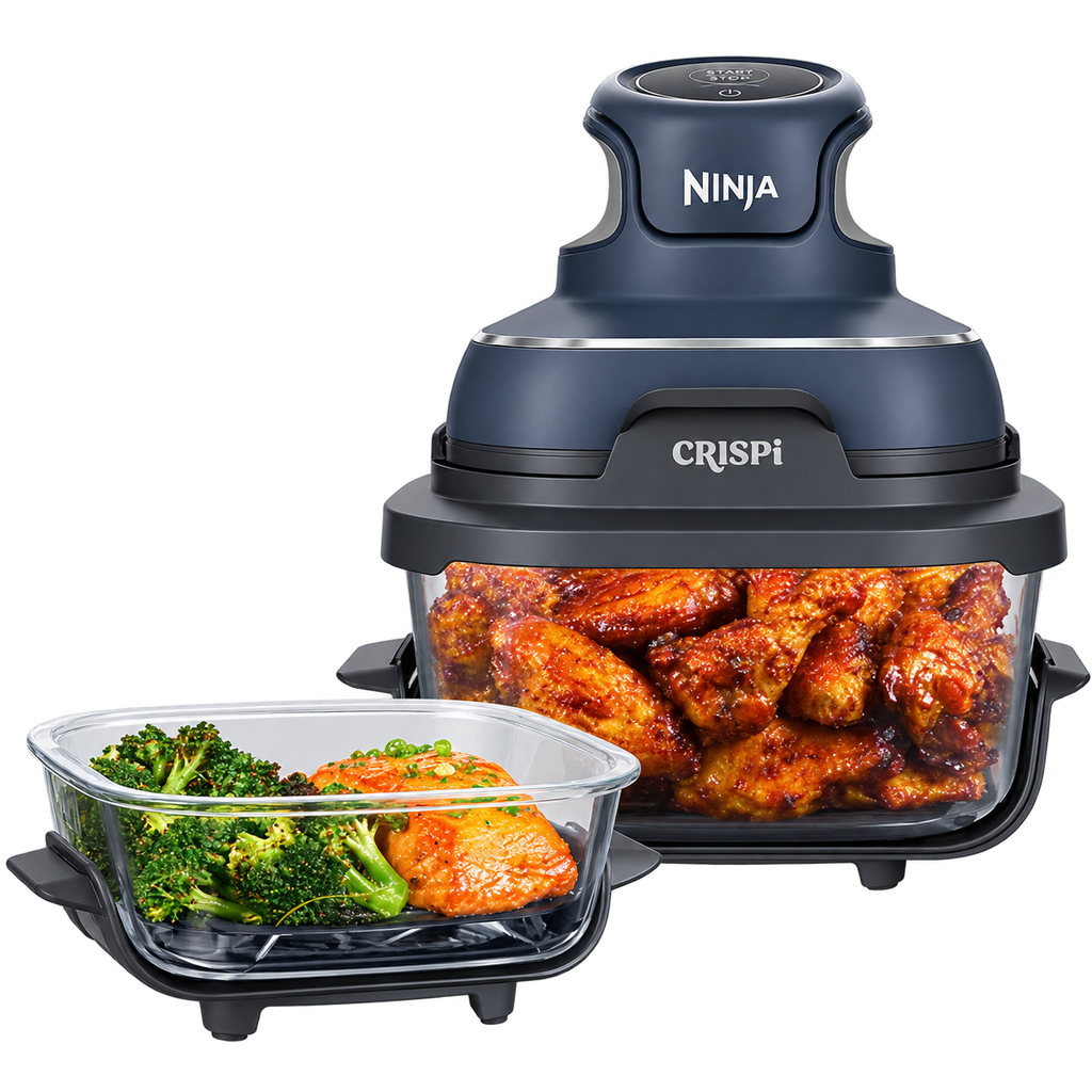Ninja CRISPi Cyberspace Blue portable air fryer with glass containers