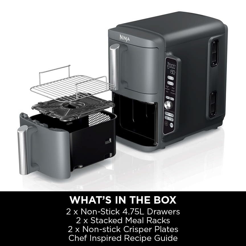 Ninja Double Stack XL 9.5L Air Fryer, 2 Drawers, Grey SL400UK