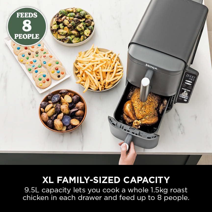 Ninja Double Stack XL 9.5L Air Fryer, 2 Drawers, Grey SL400UK