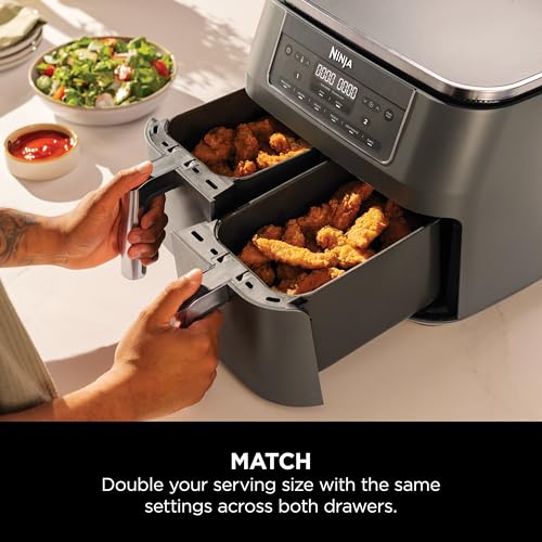 Ninja Dual Zone 6-in-1 7.6L Air Fryer, 2 Drawers, Gunmetal DZ300UK
