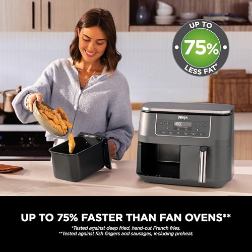 Ninja Dual Zone 6-in-1 7.6L Air Fryer, 2 Drawers, Gunmetal DZ300UK