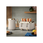 Russell Hobbs Brontë 4 Slice Toaster, Stone – lifestyle view; kettle not included